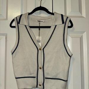 NEW! Knit Nautical V-Neck Sleeveless Cardigan